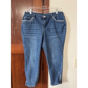 Christopher & Banks Petite Cropped Jeans Blue Medium Wash Ankle Zip Denim 12P